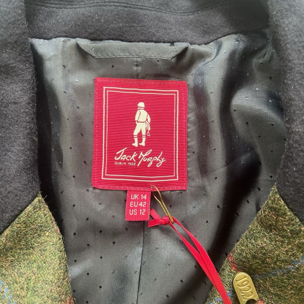 Jack Murphy Women’s Harriet Tweed Blazer Wool Jacket Green Herringbone Check 12 - Picture 4 of 13